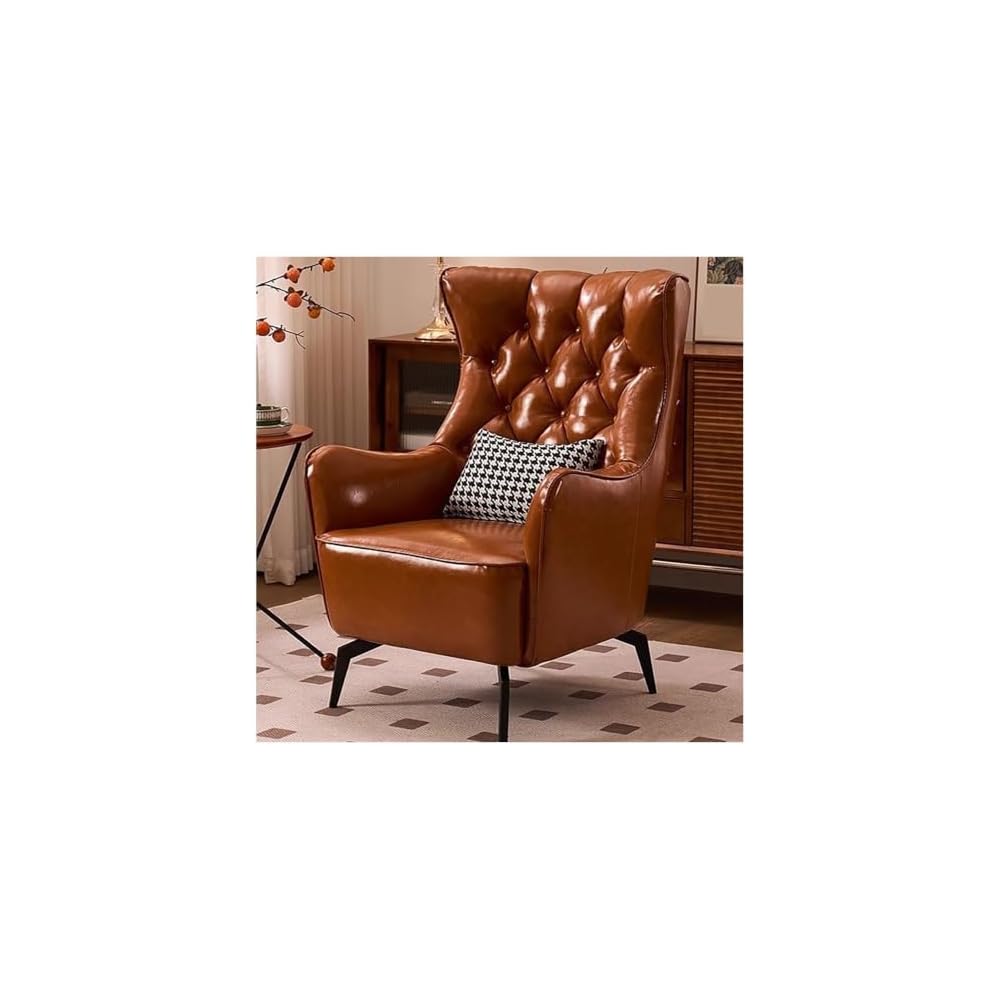 Leather Recliner Chair American Light Luxury PU Leather Accent Chair Brown Single Sofa Chairs High-Back Tufted Retro Beanbag Sofas Textured Waxed Leather for Living Room Leisure Reception Whisky Bar