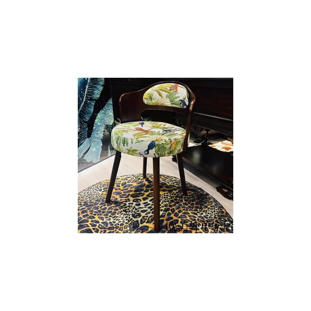 Swivel Vanity Chair with Back - Retro Wood American Round Makeup Chair & Accent Armchair for Home Office/Bedroom - Upholstered Comfort & Style