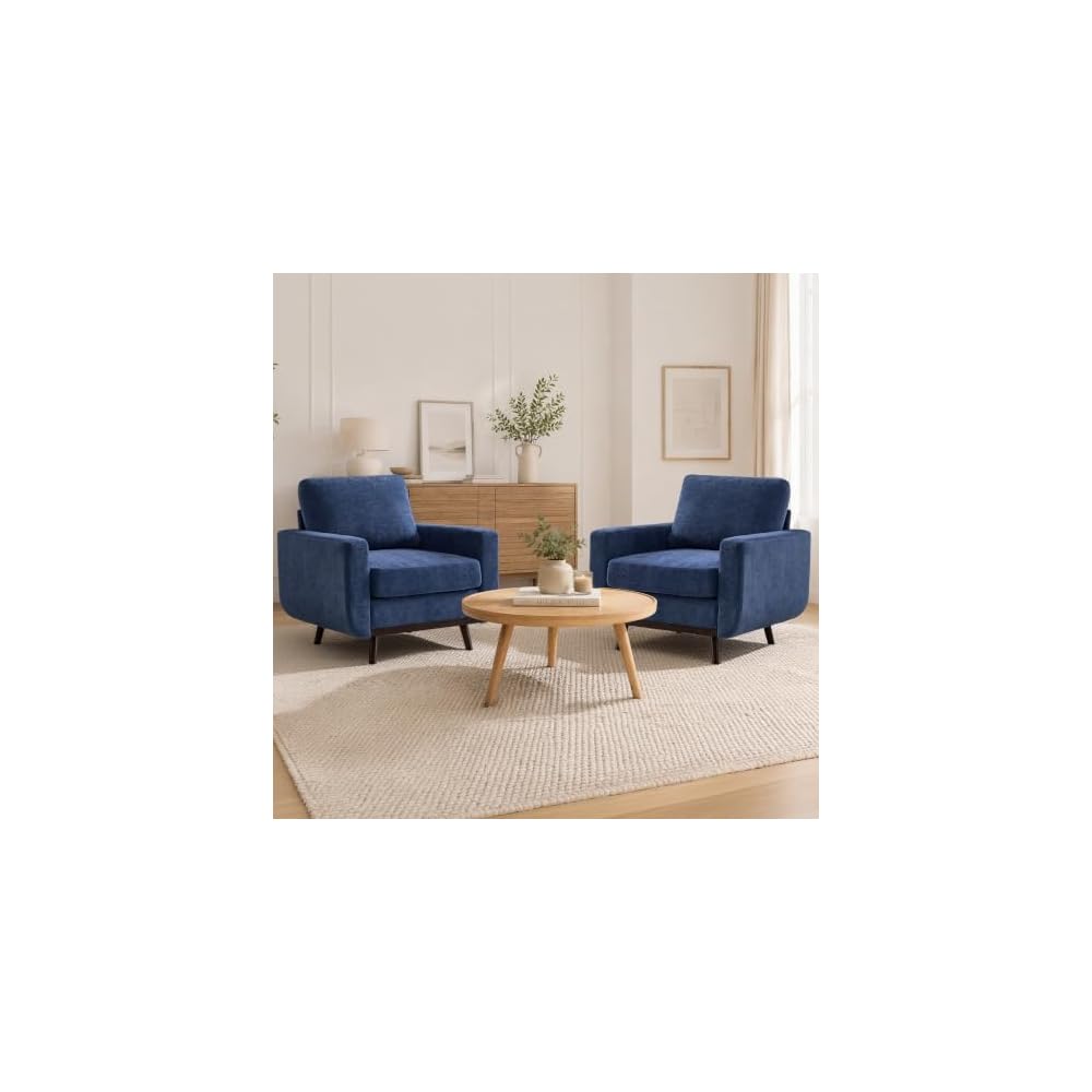 Accent Chair for Bedroom,Reading Chair with Deep Seat,Corduroy Armchair with Wood Legs, Comfy Living Room Chairs Single Sofa for Indoor Bedroom Apartment(Black)