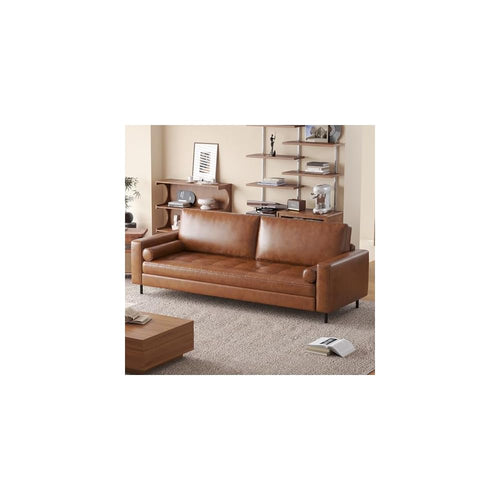 80.31-inch mid-Century Style Faux Leather Sofa for Everyday Living, Designed for Three People, with a Solid Wood Frame and Metal Legs, Suitable for Apartments and Living Rooms
