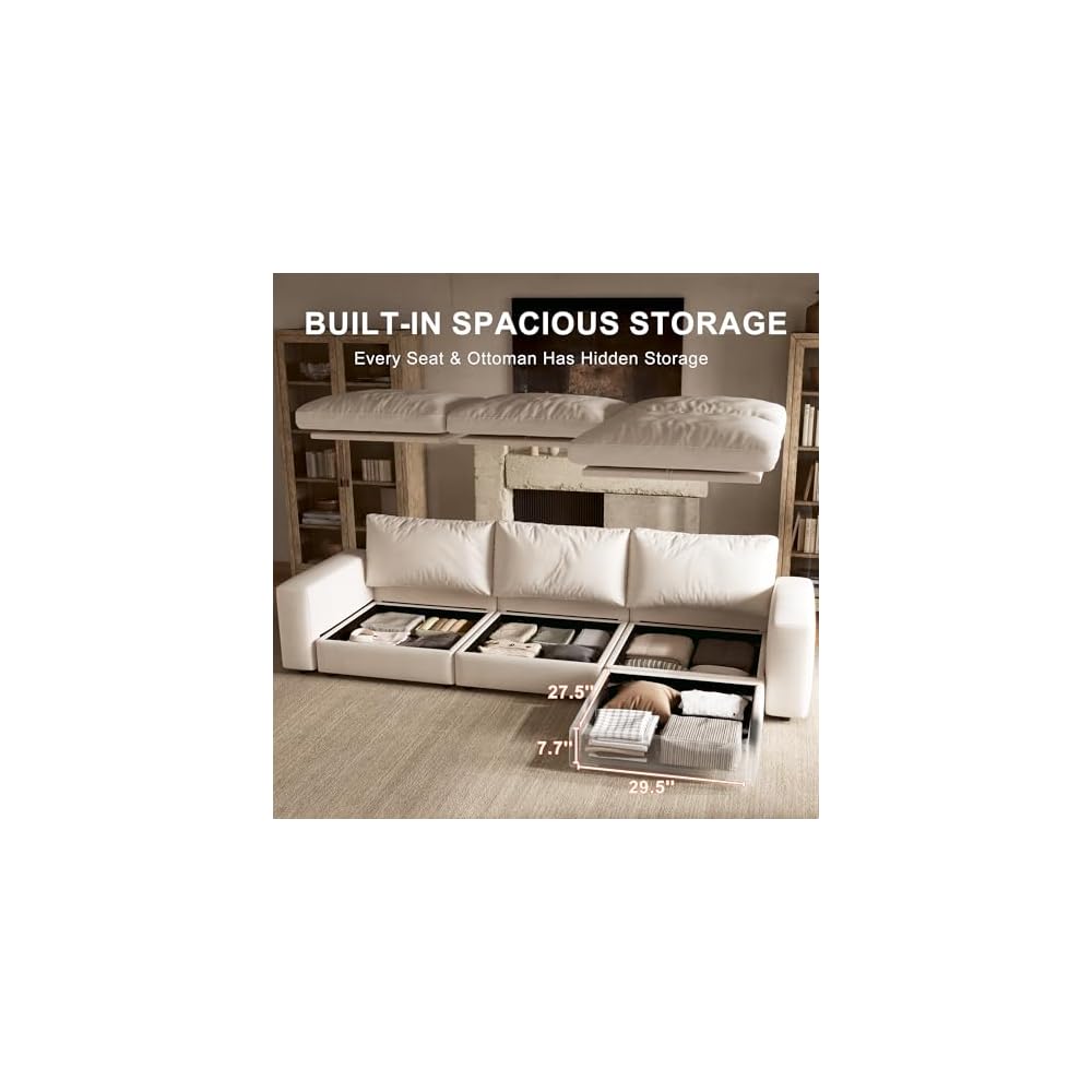 Cloud Sectional Couch with Washable Cover, Wide Deep Seat Modular Sectional Sofa for Living Room, Only Ottoman, Off-White