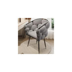 Modern Gray Upholstered Vanity Chair with Back, Stylish Metal Legs, Perfect for Makeup Room, Beauty Salon, and Dressing Area - Elegant Design for Comfort and Support