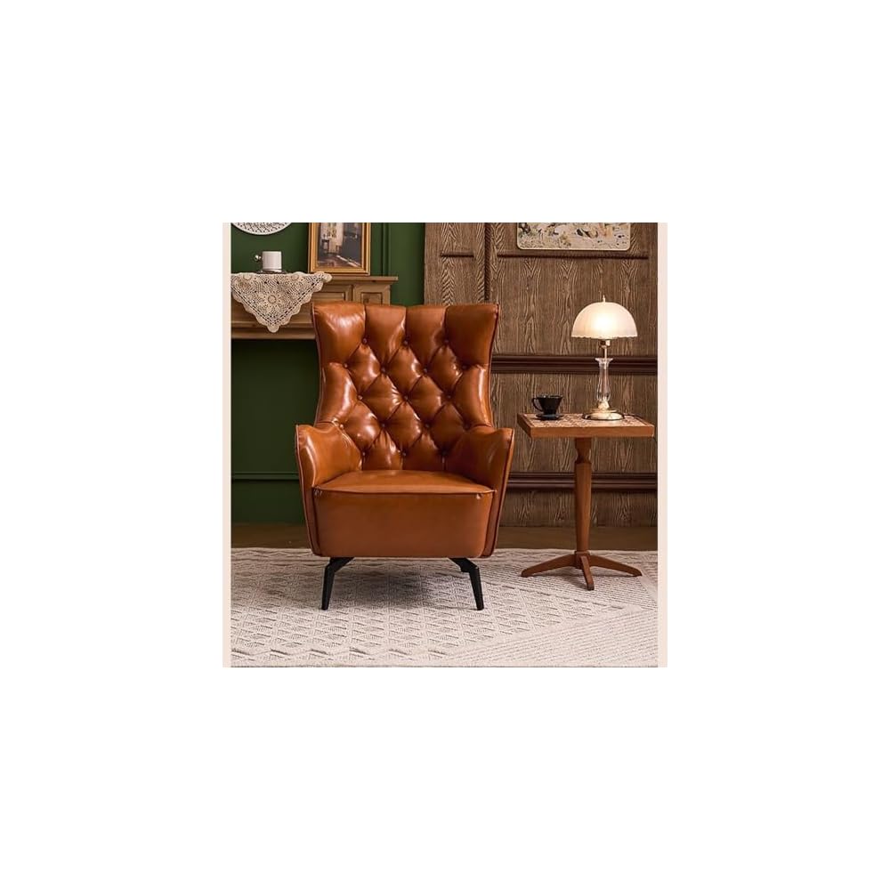 Leather Recliner Chair American Light Luxury PU Leather Accent Chair Brown Single Sofa Chairs High-Back Tufted Retro Beanbag Sofas Textured Waxed Leather for Living Room Leisure Reception Whisky Bar