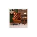 Leather Recliner Chair American Light Luxury PU Leather Accent Chair Brown Single Sofa Chairs High-Back Tufted Retro Beanbag Sofas Textured Waxed Leather for Living Room Leisure Reception Whisky Bar