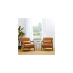 Glitzhome Accent Armchair with Walnut Ruberwood Frame, Black PU Leather Lounge Chair for Living Room