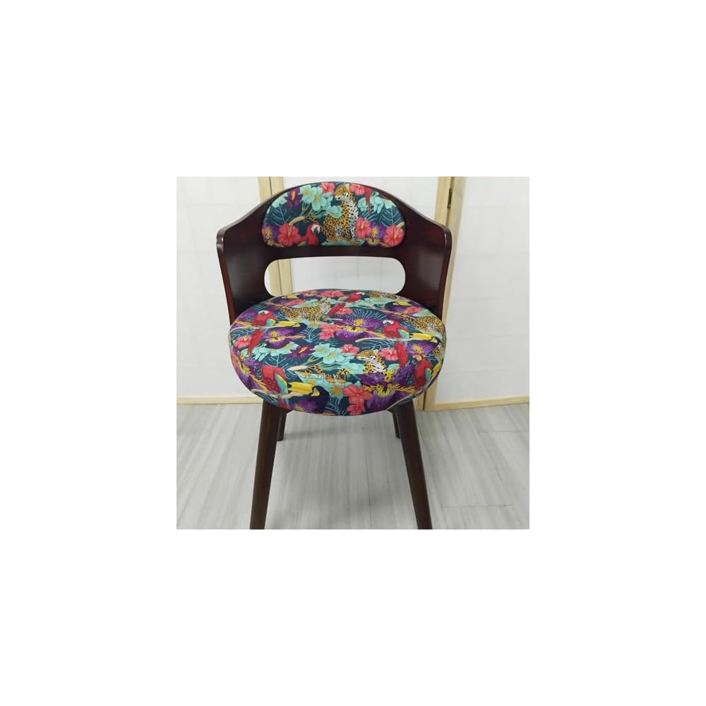 Swivel Vanity Chair with Back - Retro Wood American Round Makeup Chair & Accent Armchair for Home Office/Bedroom - Upholstered Comfort & Style