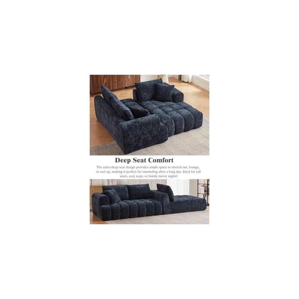 108" Boneless Cloud Modular Sectional Couch for Living Room, L Shaped Sofa with Chaise | Chenille Fabric | Compressed Foam Sofa for Living Room | No Assembly (Dark Blue, Right Hand Facing)