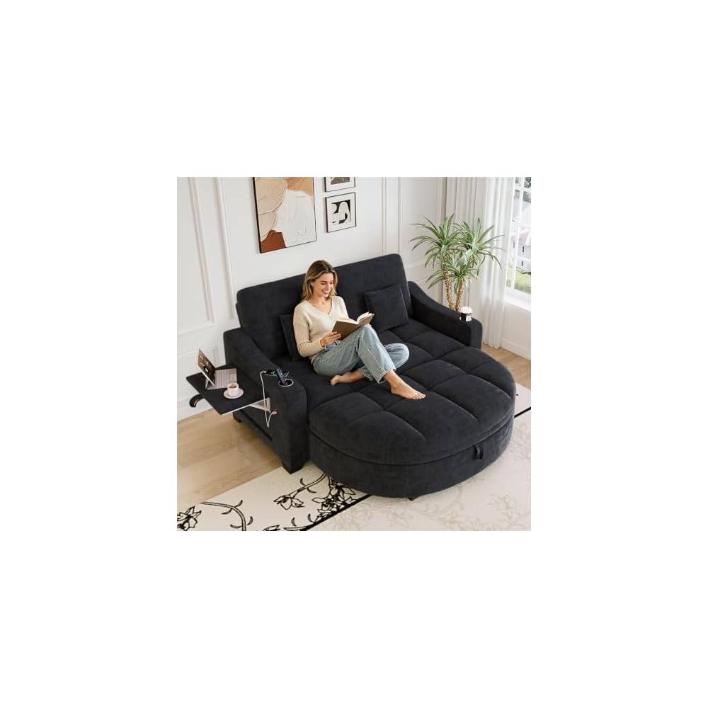 Oversized Chair and A Half, Chenille Tufting Accent Cozy Reading Sofa Chair with Storage Ottoman, Upholstered Loveseat Chaise Lounge Sofa with Adjustable Back for Living Room, Office, Sunroom, Blue