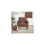 KOMFOTT Mid Century Modern Accent Chair, Faux Leather Upholstered Armchair with Button Tufted Decoration & Rivets, Rubber Wood Legs, Soft Padded Seat Cushion, Single Sofa for Living Room, Home (Brown)