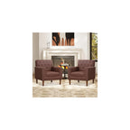 KOMFOTT Mid Century Modern Accent Chair, Faux Leather Upholstered Armchair with Button Tufted Decoration & Rivets, Rubber Wood Legs, Soft Padded Seat Cushion, Single Sofa for Living Room, Home (Brown)