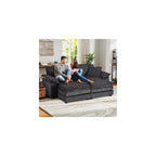 84.6'' Modular Sectional Sofa for Living Room, Comfy Corduroy Double Layer Upholstered Loveseat Sofa, Sleeper Sofa Cloud Couch with Moveable Ottoman, 2 Pillows and Detachable Armrest, Grey