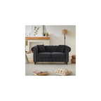 KEIKI 63.5" Chesterfield Sofa, Retro Style Velvet Upholstered Couch, Button Tufted Sofa with Rolled Arm for Living Room, Bedroom Office, Black