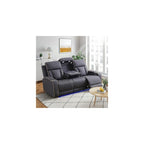 2 Pieces Power Recliner Sofa Set with LED, Leather Power Reclining Couch Sets includes 3 Seats Sofa and Loveseat with Cup Holders, USB Port, Living Room Furniture Sets for HomeTheater, Blue Gray