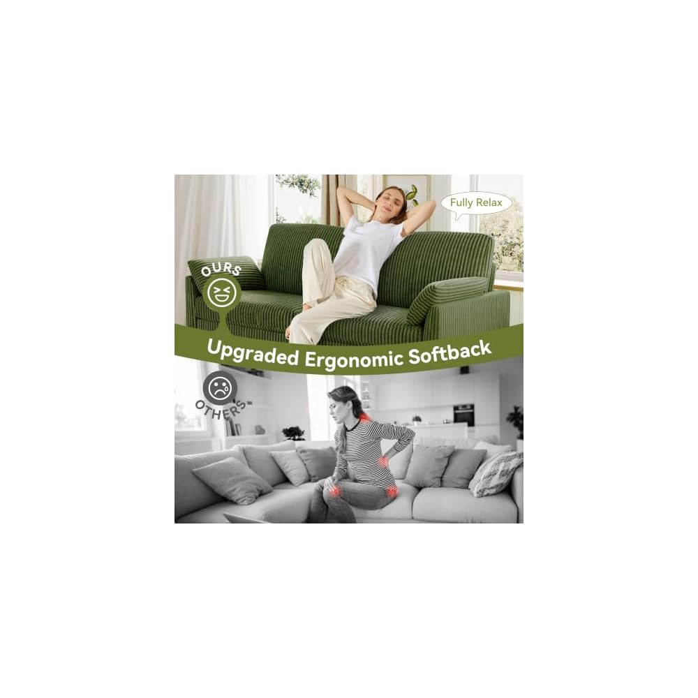 Loveseat Sofa, 67" Small Couch, Green Corduroy Love Seat Couches