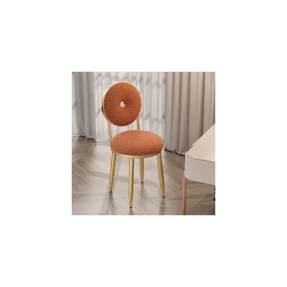 Vanity Chair for Makeup Room - Lambswool Vanity Stool Midcentury Modern Accent Chair with Backrest Velvet Chair with Gold Legs - for Living Room Bedroom (Color : White)