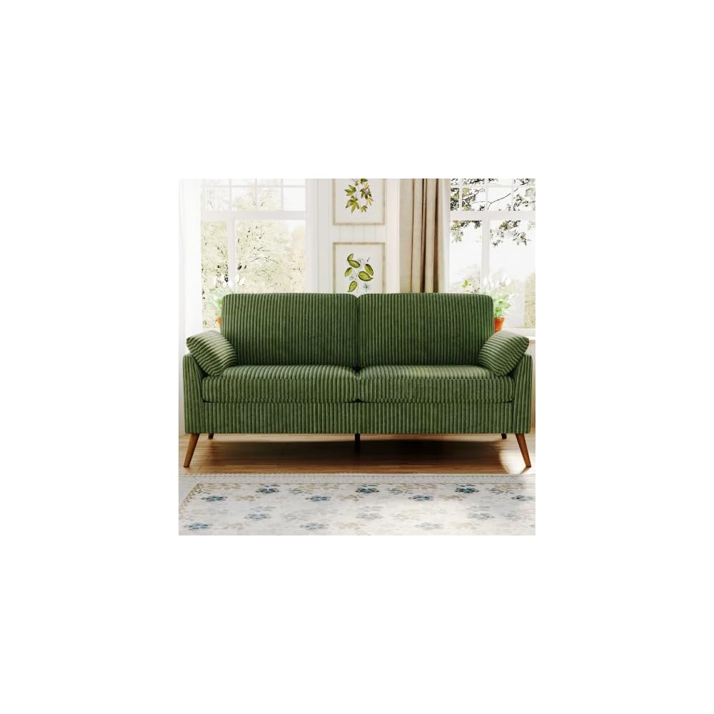 Loveseat Sofa, 67" Small Couch, Green Corduroy Love Seat Couches