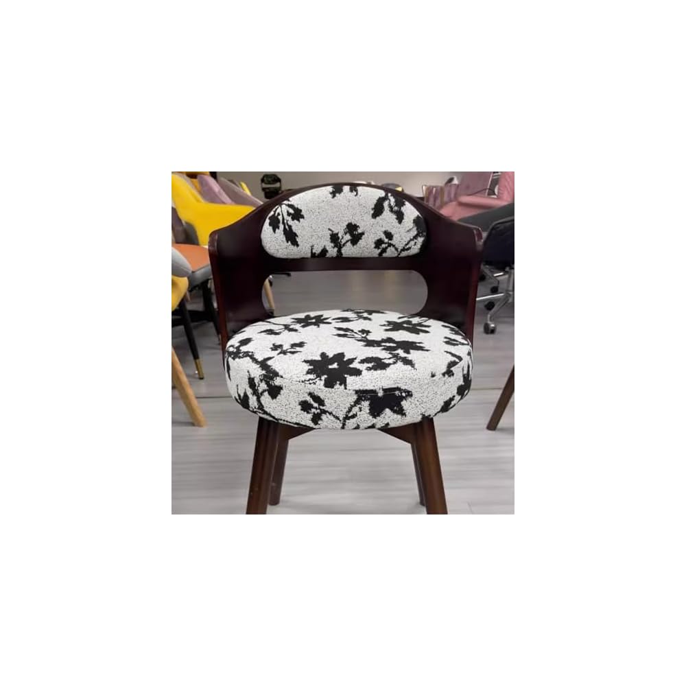 Swivel Vanity Chair with Back - Retro Wood American Round Makeup Chair & Accent Armchair for Home Office/Bedroom - Upholstered Comfort & Style