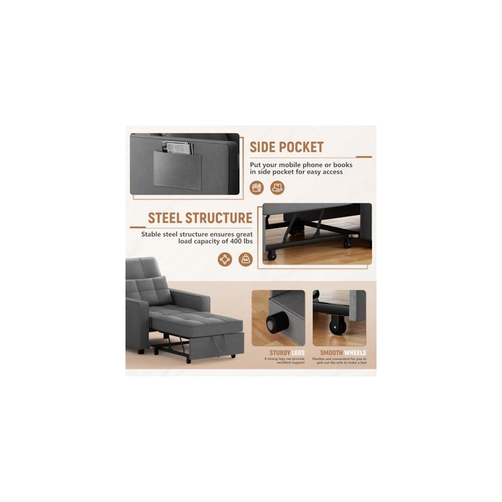 Flamaker Sofa Bed, Sleeper Sofa 3-in-1, Convertible Sleeper Chair