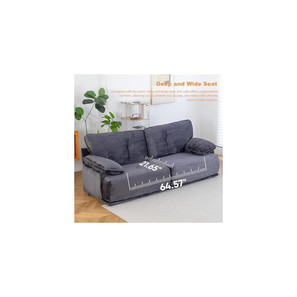 Keydo 90" Oversize Loveseat Sofa with Storage Ottoman, Love Seat Couch with Coffee Table, L Shaped Couch Sofa for Living Room, Deep and Wide Seat, Gray