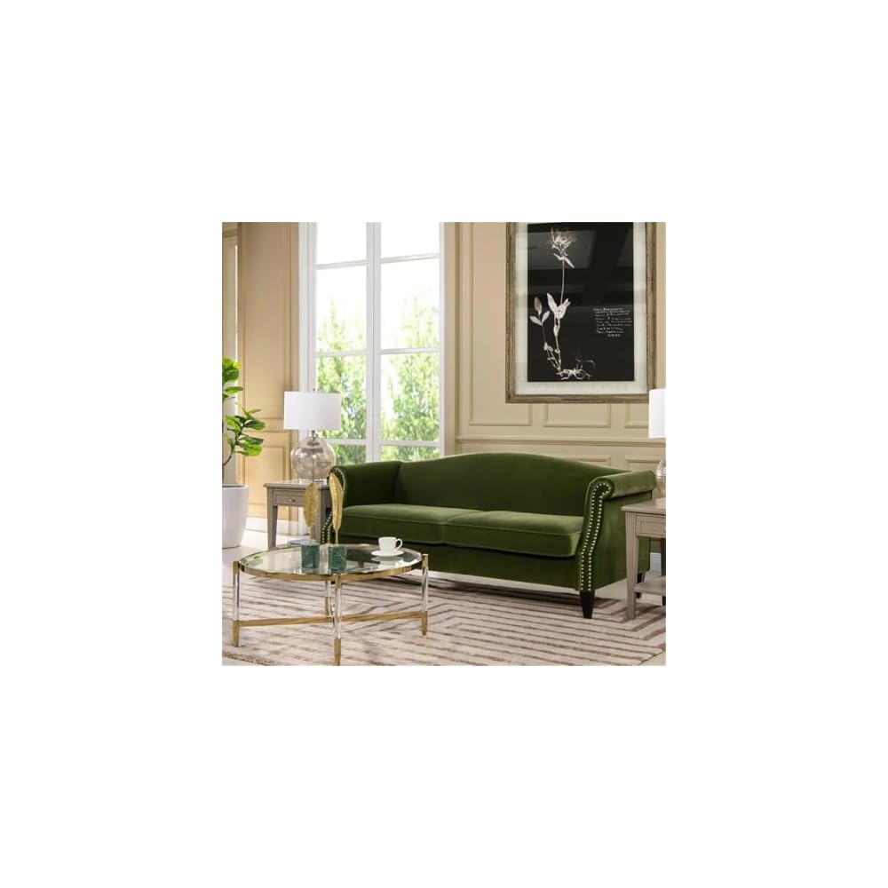 Jennifer Taylor Home Elaine 77" Camel Back Small Space Sofa Olive Green Performance Velvet