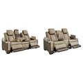 Signature Design by Ashley Next-Gen DuraPella Power Reclining Sofa with Adjustable Headrest, Sand & Next-Gen DuraPella Power Reclining Loveseat with Console & Adjustable Headrest, Sand