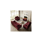4-Piece Chesterfield Sofa Set, Upholstered Velvet 3-Seater Sofa & Loveseat & Single Sofa & Ottoman with Nailhead Trim, Modern Button Tufted Sectional Couches for Living Room, Burgundy