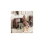 MALOL 51" Leather Loveseat Sofa with Foldable Side Table, Chocolate Brown