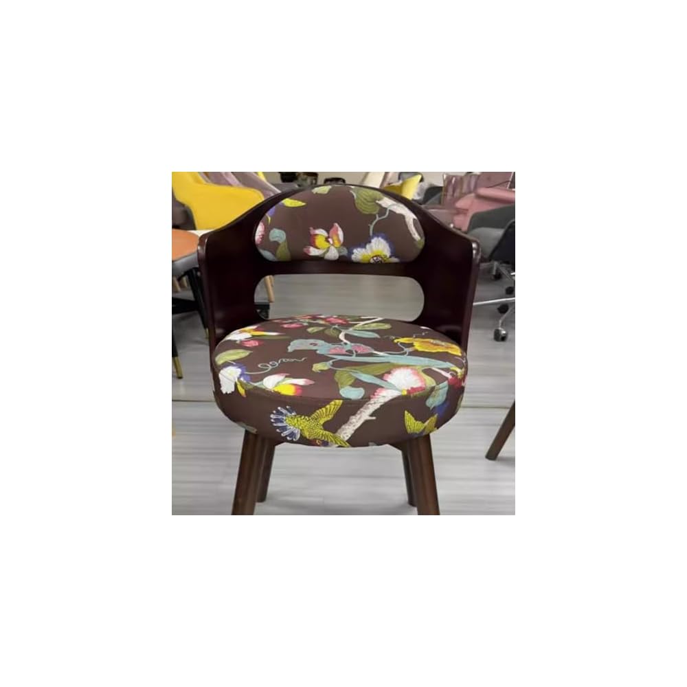 Swivel Vanity Chair with Back - Retro Wood American Round Makeup Chair & Accent Armchair for Home Office/Bedroom - Upholstered Comfort & Style