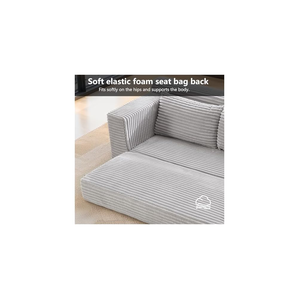 56" Convertible Loveseat Sofa Bed, Memory Foam Couch Corduroy Fabric Grey