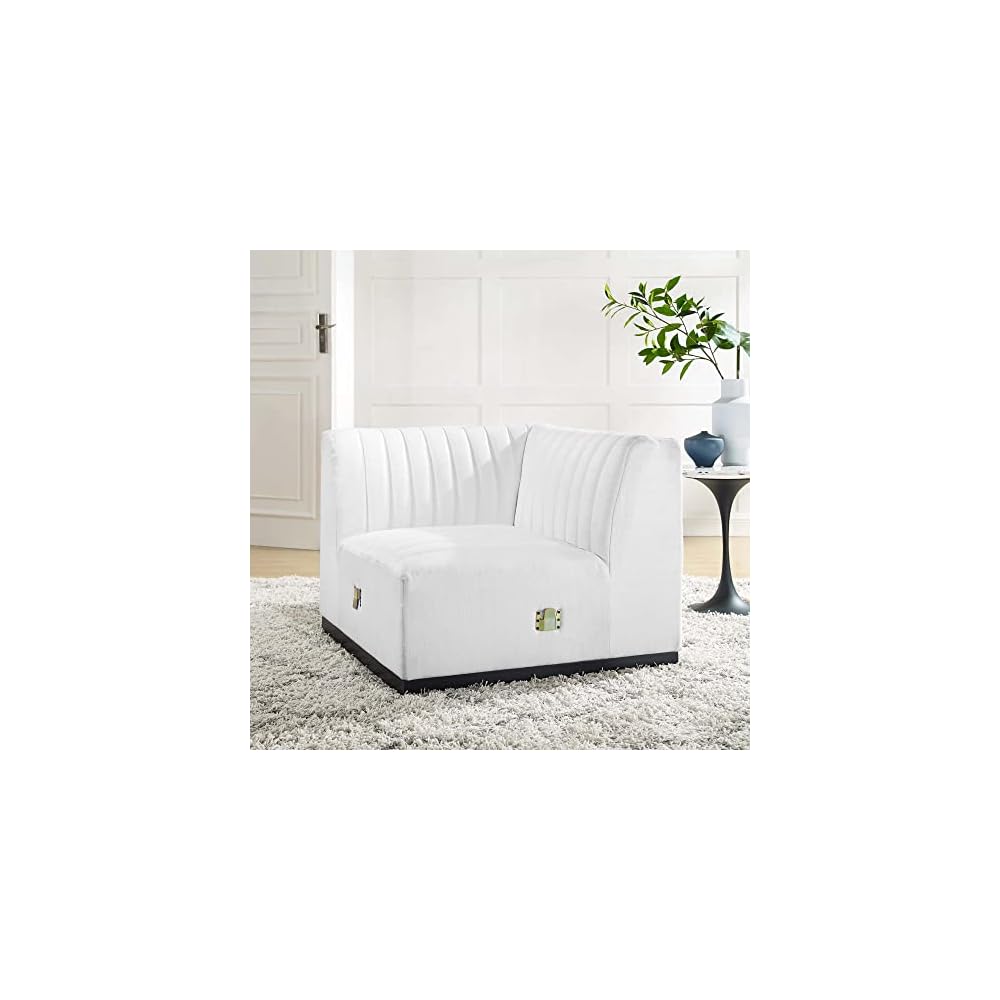 Modway Conjure Modern Channel Tufted Fabric Left Corner Chair in White