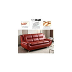 Red PU Leather 3-Seater Sofa, Curved Three Seat Couch with Metal Legs