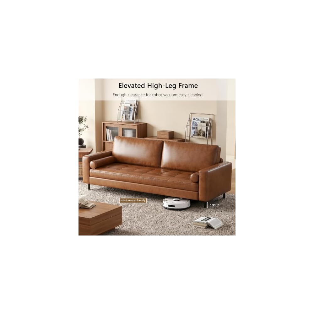 80.31-inch mid-Century Style Faux Leather Sofa for Everyday Living, Designed for Three People, with a Solid Wood Frame and Metal Legs, Suitable for Apartments and Living Rooms