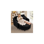 Oversized Chair and A Half, Chenille Tufting Accent Cozy Reading Sofa Chair with Storage Ottoman, Upholstered Loveseat Chaise Lounge Sofa with Adjustable Back for Living Room, Office, Sunroom, Blue