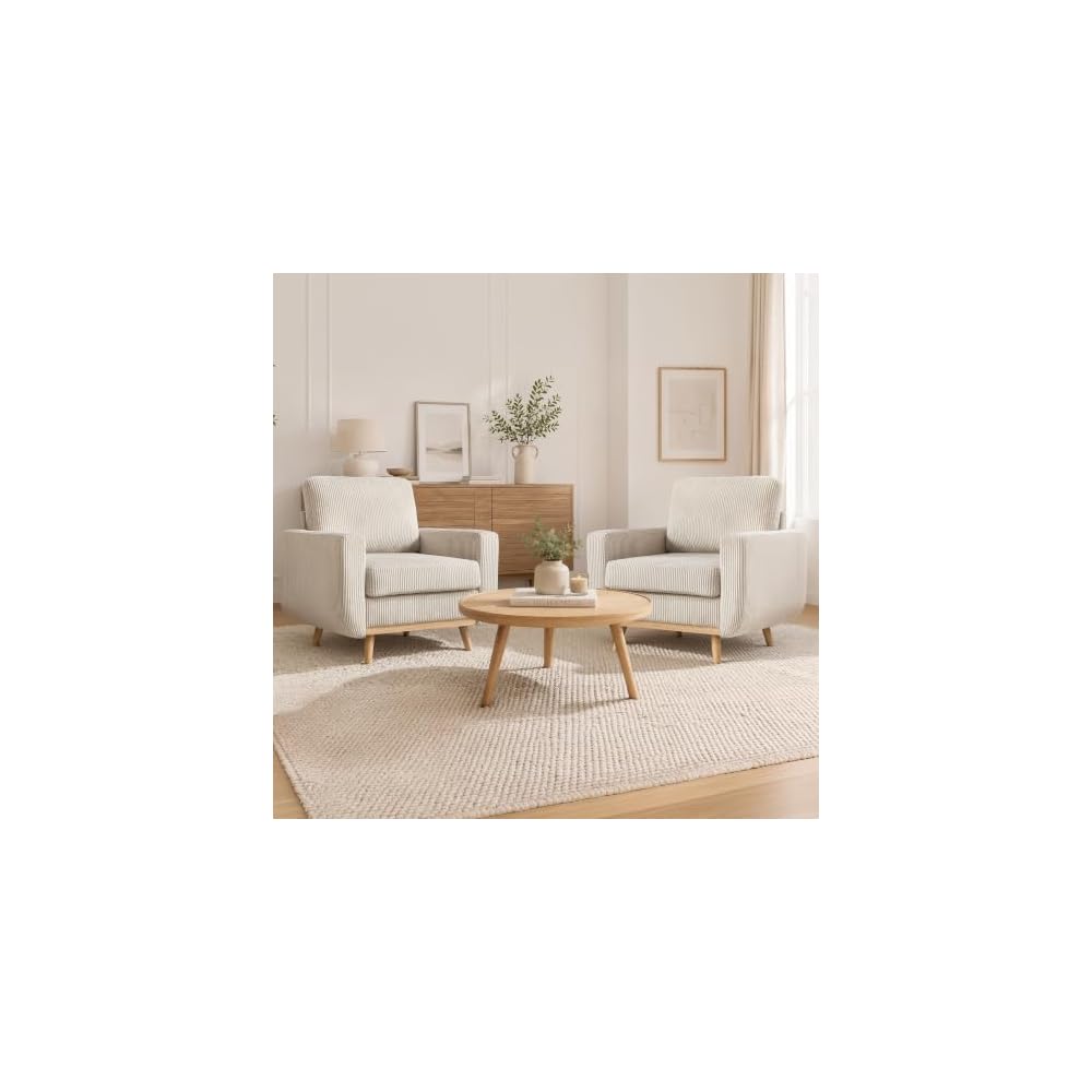 Accent Chair for Bedroom,Reading Chair with Deep Seat,Corduroy Armchair with Wood Legs, Comfy Living Room Chairs Single Sofa for Indoor Bedroom Apartment(Black)