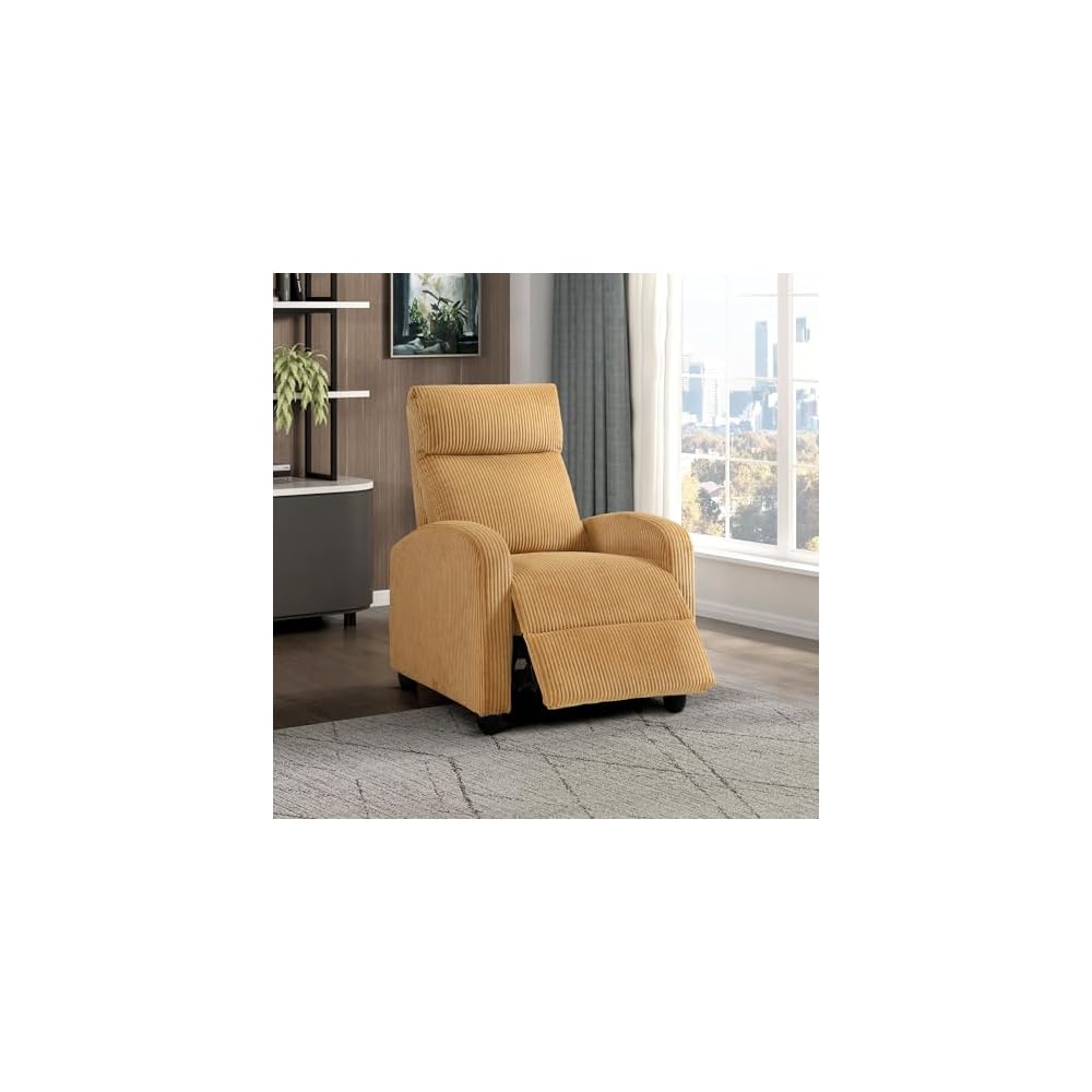 Lexicon Corduroy Pushback Recliner Chair, Yellow