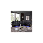 Leather Power Recliner Sectional Sofa with LED Light,L Shaped Leather Couch Set with 2 Recliner Seats，Modular Corner Sofa with Storage Console/Coffee Table for Living Room(Black, Sectional)