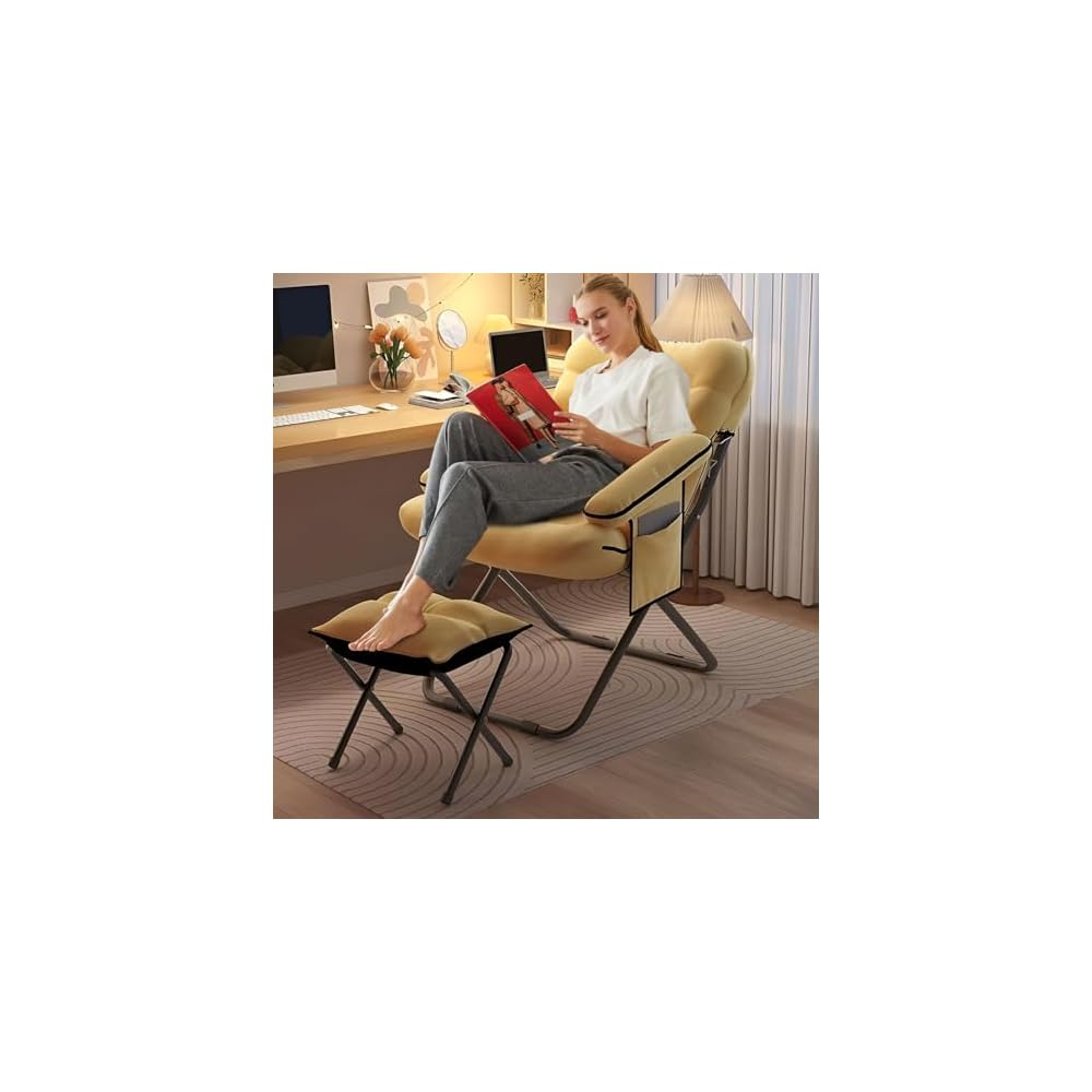 AIZYR Lazy Chair with Ottoman, Folding Lounge Reclining Sofa Chair Sofa Chair Set Reading Chair for Bedroom, Living Room, Dorm Room, Office,Blue