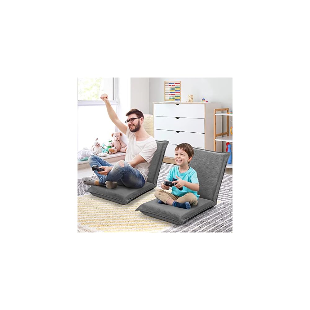 S AFSTAR Adjustable Floor Chair Set of 2, Cushioned Lounger Recliner with 6-Position Comfortable Back Support & Thick Padded, Lazy Sofa Floor Gaming Chair, Floor Seat for Gaming Reading Meditation