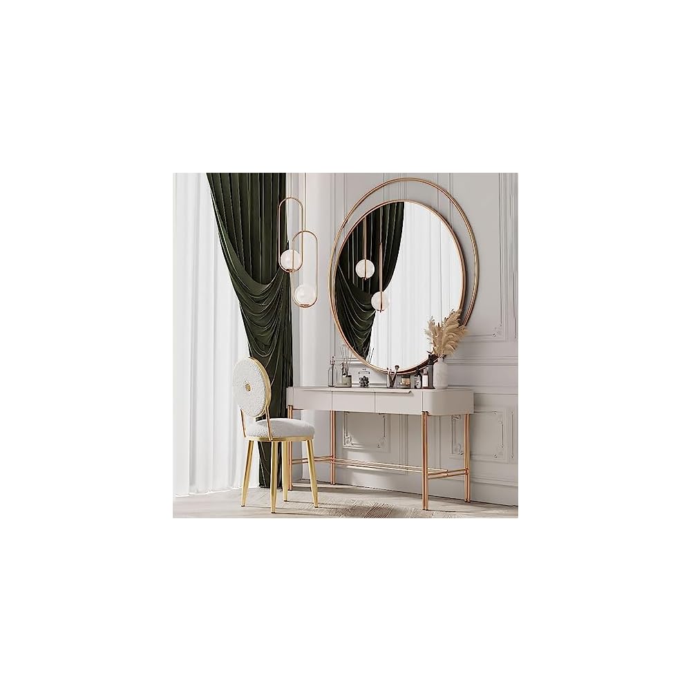 Vanity Chair for Makeup Room - Lambswool Vanity Stool Midcentury Modern Accent Chair with Backrest Velvet Chair with Gold Legs - for Living Room Bedroom (Color : White)