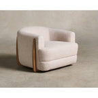 Cream Fabric Accent Chair, Modern Upholstered Lounge Chair with Wood Accents