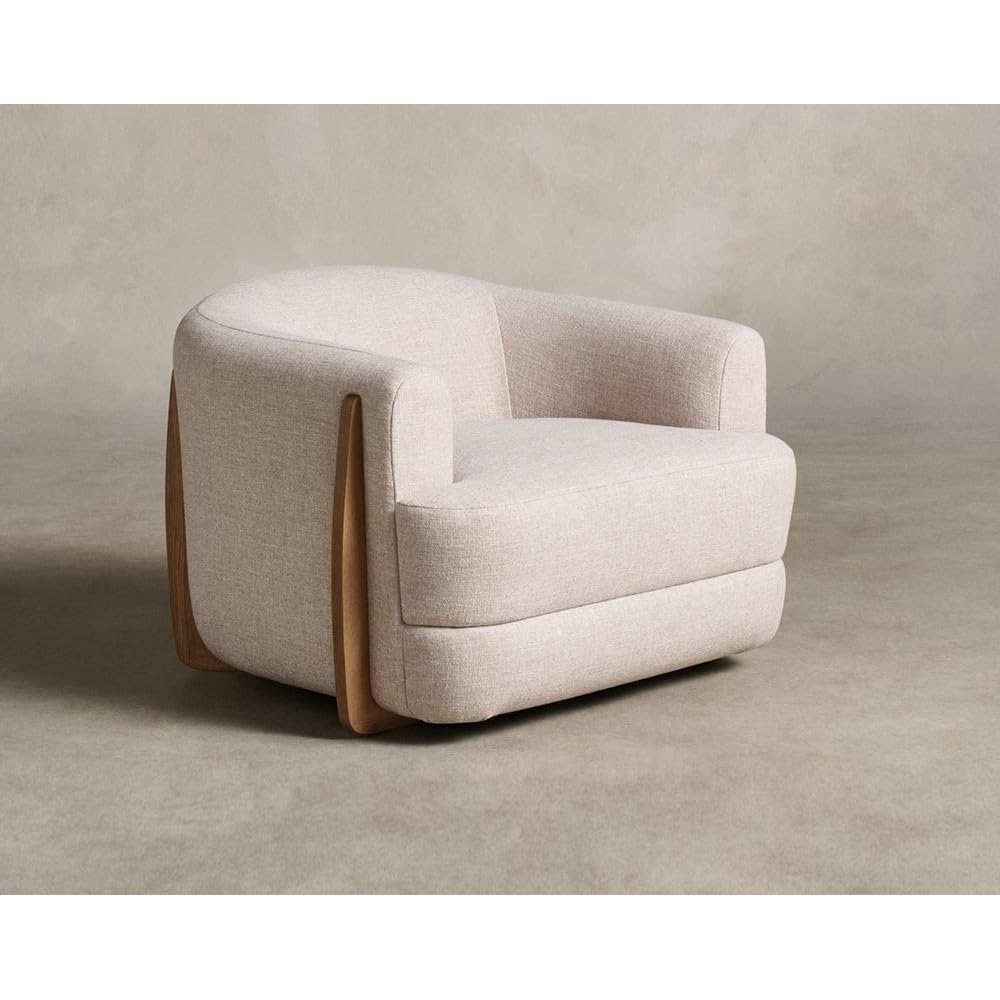 Cream Fabric Accent Chair, Modern Upholstered Lounge Chair with Wood Accents