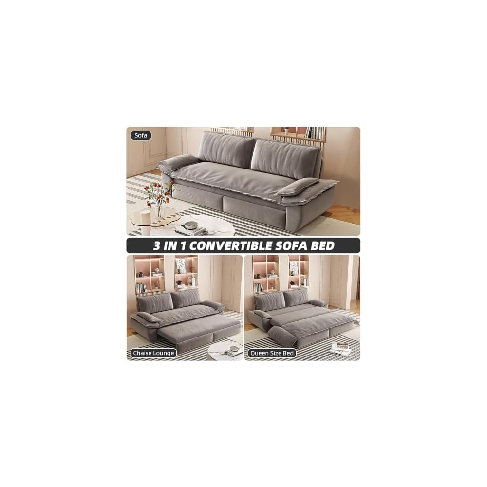KEIKI 73.2" Queen Sleeper Couch, 3-in-1 Convertible Pull Out Sofa Bed with Adjustable Backrest, Modern Velvet Loveseat Sofa for Office Lounge Studio Apartment Multi Functional Furniture