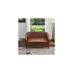 KINWELL 50" W Faux Leather Tufted Back Small Barrel Loveseat Settee, Brown