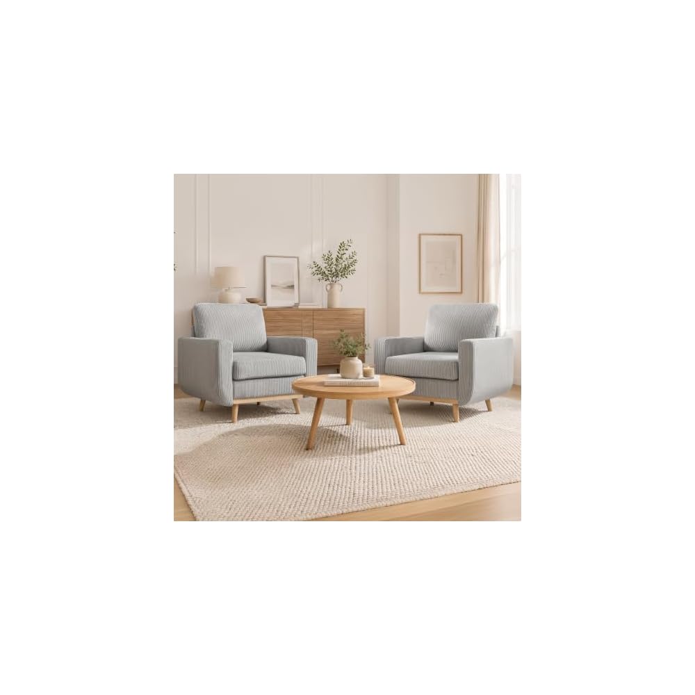 Accent Chair for Bedroom,Reading Chair with Deep Seat,Corduroy Armchair with Wood Legs, Comfy Living Room Chairs Single Sofa for Indoor Bedroom Apartment(Black)