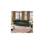 81" PU Leather Couch, Chesterfield 3 Seater Sofa, Vintage Green
