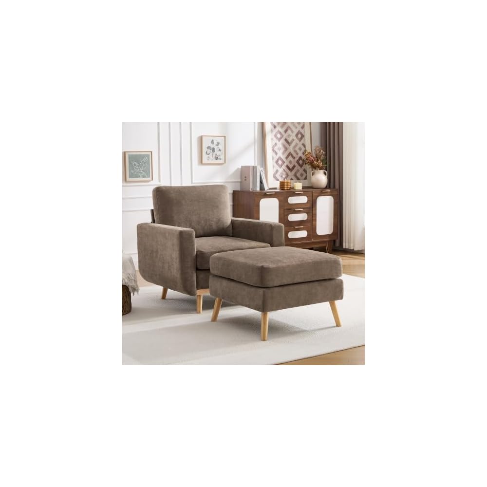 Accent Chair for Bedroom,Reading Chair with Deep Seat,Corduroy Armchair with Wood Legs, Comfy Living Room Chairs Single Sofa for Indoor Bedroom Apartment(Black)