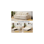 82.7’’ King Size Beige Pull Out Sofa Bed, 3 in 1 Convertible Sleeper Sofa Bed with Futon Sofa, Chenille Loveseat Couch Bed with USB and Storage Pockets for Living Room,Bedroom