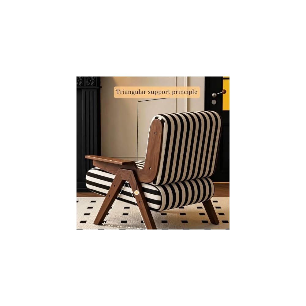 Mid-Century Arm Sofa Chair Striped Accent Chairs Inclined Ergonomic Reading Chair Wood French Wingback Chairs Removable Upholstered Backrestchair for Living Room Bedroom Balcony Study Hotel Cafe