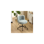VINGLI Plush Upholstery Vanity Desk Chair with Curved Back & 90-102° Tilt & Adjustable Height, Cute Rolling Chair with Bronze Base & Golden-Bronze 360° Swivel Wheels for Makeup & Home Office, Fog Gray
