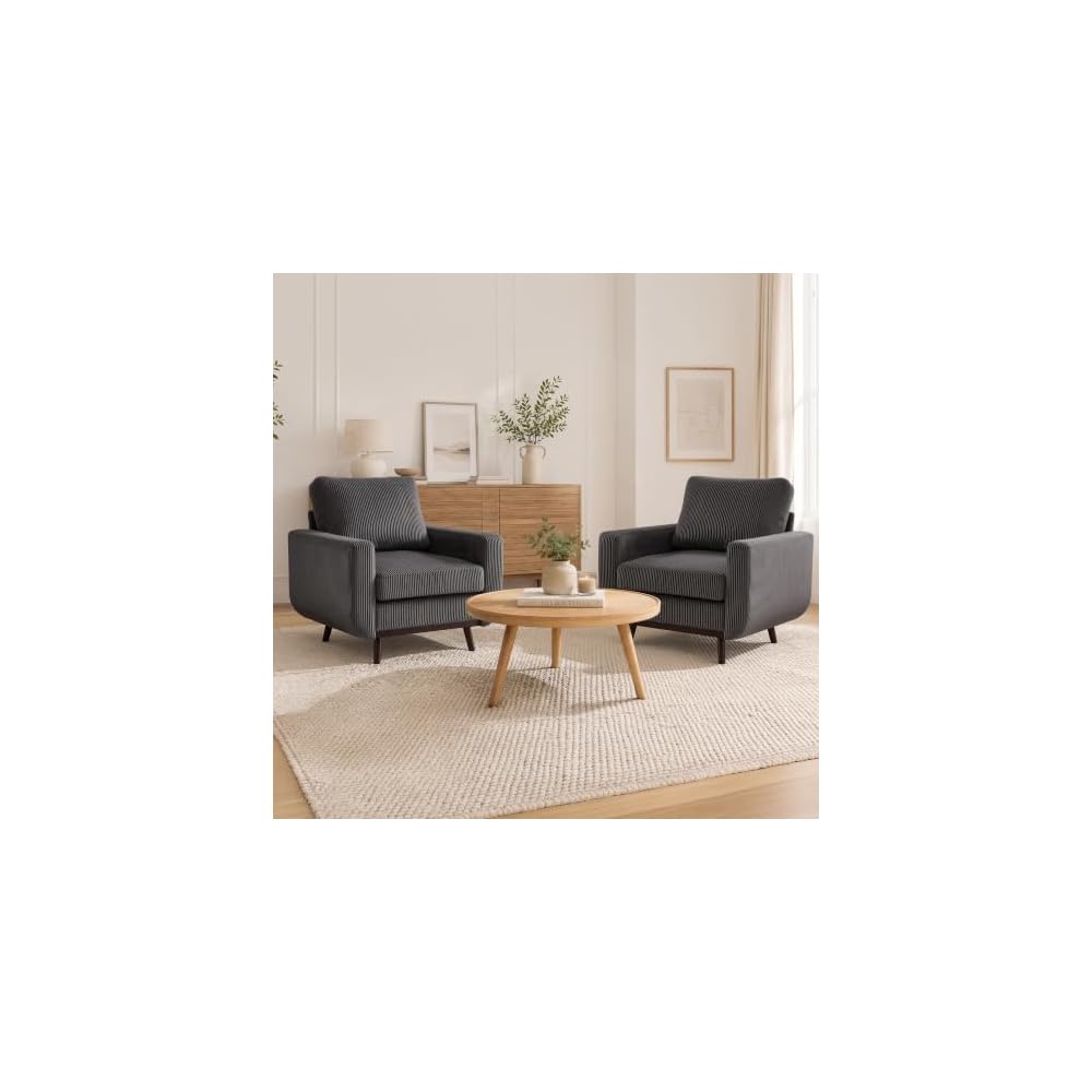 Accent Chair for Bedroom,Reading Chair with Deep Seat,Corduroy Armchair with Wood Legs, Comfy Living Room Chairs Single Sofa for Indoor Bedroom Apartment(Black)